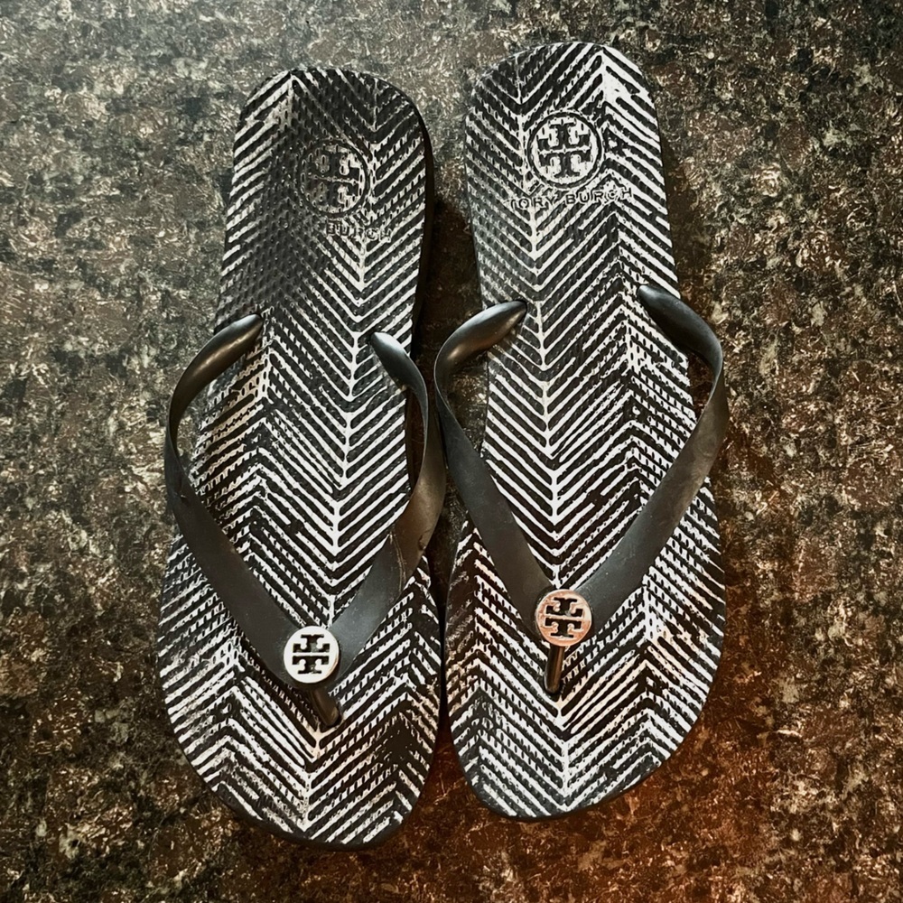 Tory Burch Distressed Chevron Flip Flops